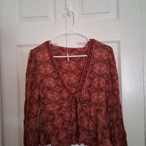 Free People Bohemian Red Patterned Women's Top